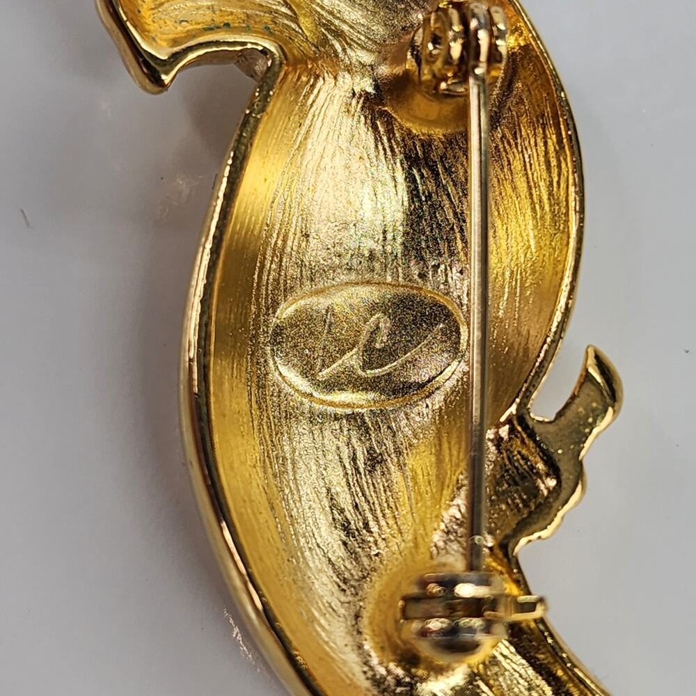 Liz Claiborne Parrot Bird Brooch Pin Signed 3” Gold Tone Green Enamel Vintage LC - Picture 8 of 10
